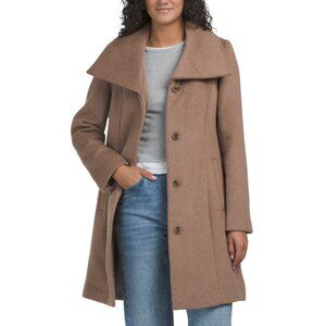 COLE HAAN Camel Wool Blend Oversized Collar Coat